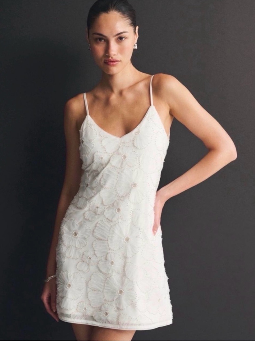 Abercrombie & Fitch White Floral Beaded Mini Dress